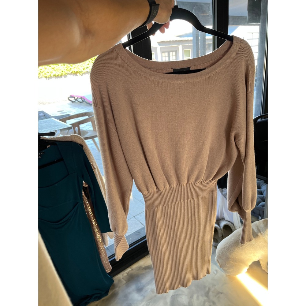 VICI Mauve Ribbed Knit Sweater Mini Dress Balloon Sleeve Boho Chic Medium M